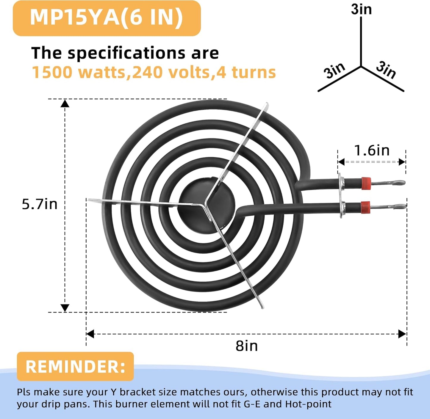Supco MP15YA 6" Surface Coil Burner Replaces WP660532, WB30T10089 Exact Replacement Parts