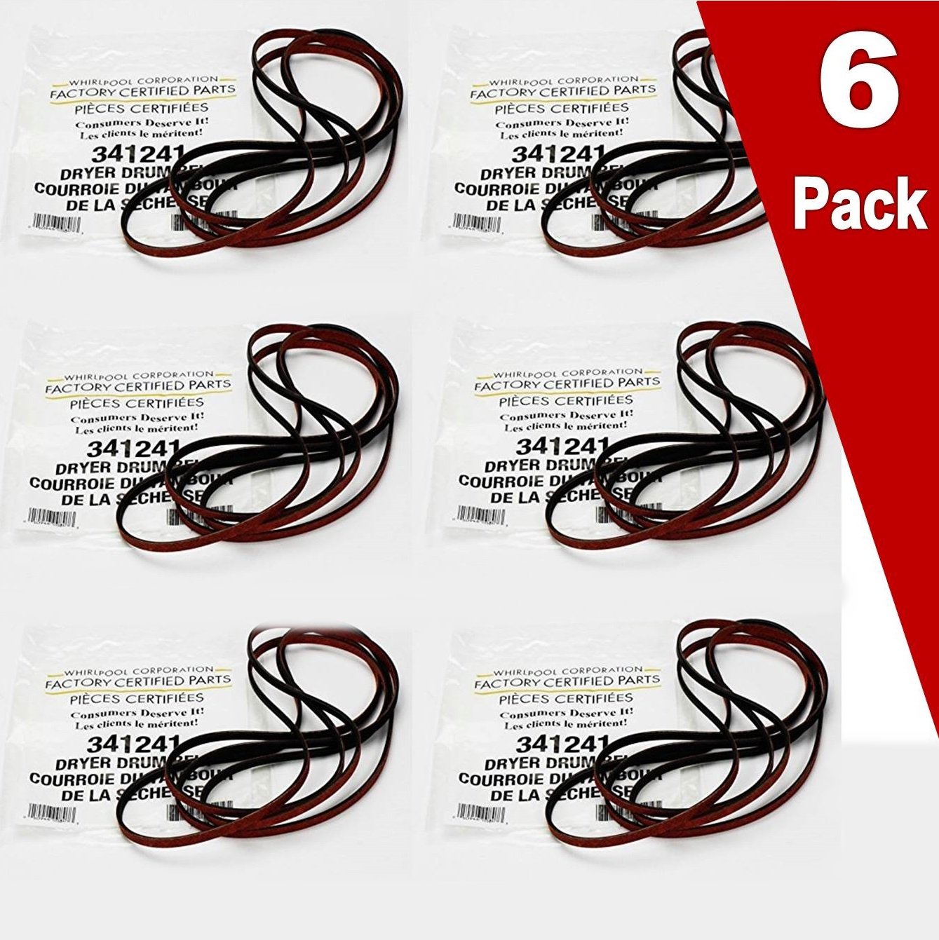 (6 Pack) 341241 Genuine OEM Dryer Drum Belt