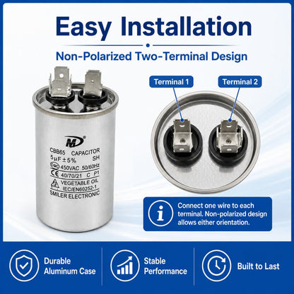 XPC5-450R 5 uF Round Run / Start Capacitor | CBB65 5 uF (MFD) 450 Volts  Parts-O-Matic