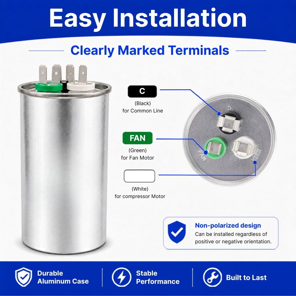 XPDC80X5-450R HVAC ROUND DUAL RUN CAPACITOR | 80+5 MFD 450 Volts  Parts-O-Matic