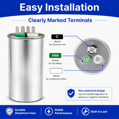 XPDC80X5-450R HVAC ROUND DUAL RUN CAPACITOR | 80+5 MFD 450 Volts  Parts-O-Matic