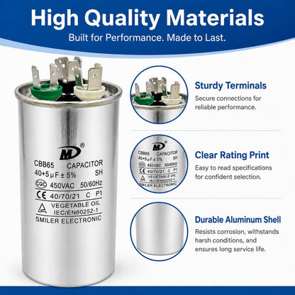 XPDC40X5-450R HVAC ROUND DUAL RUN CAPACITOR | 40+5 MFD 450 Volts  Parts-O-Matic