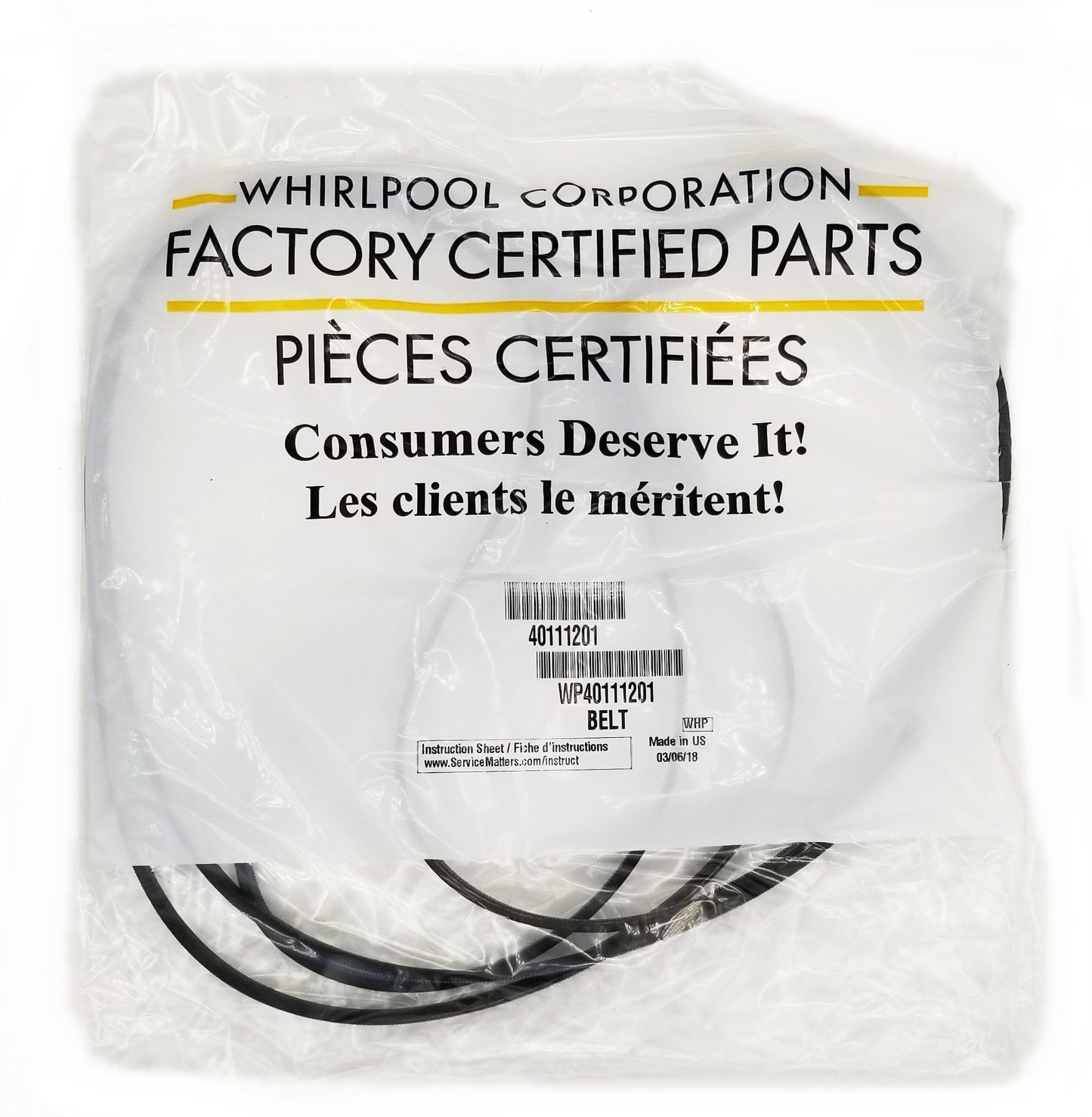 WP40111201 Genuine Whirlpool OEM Dryer Drum Belt