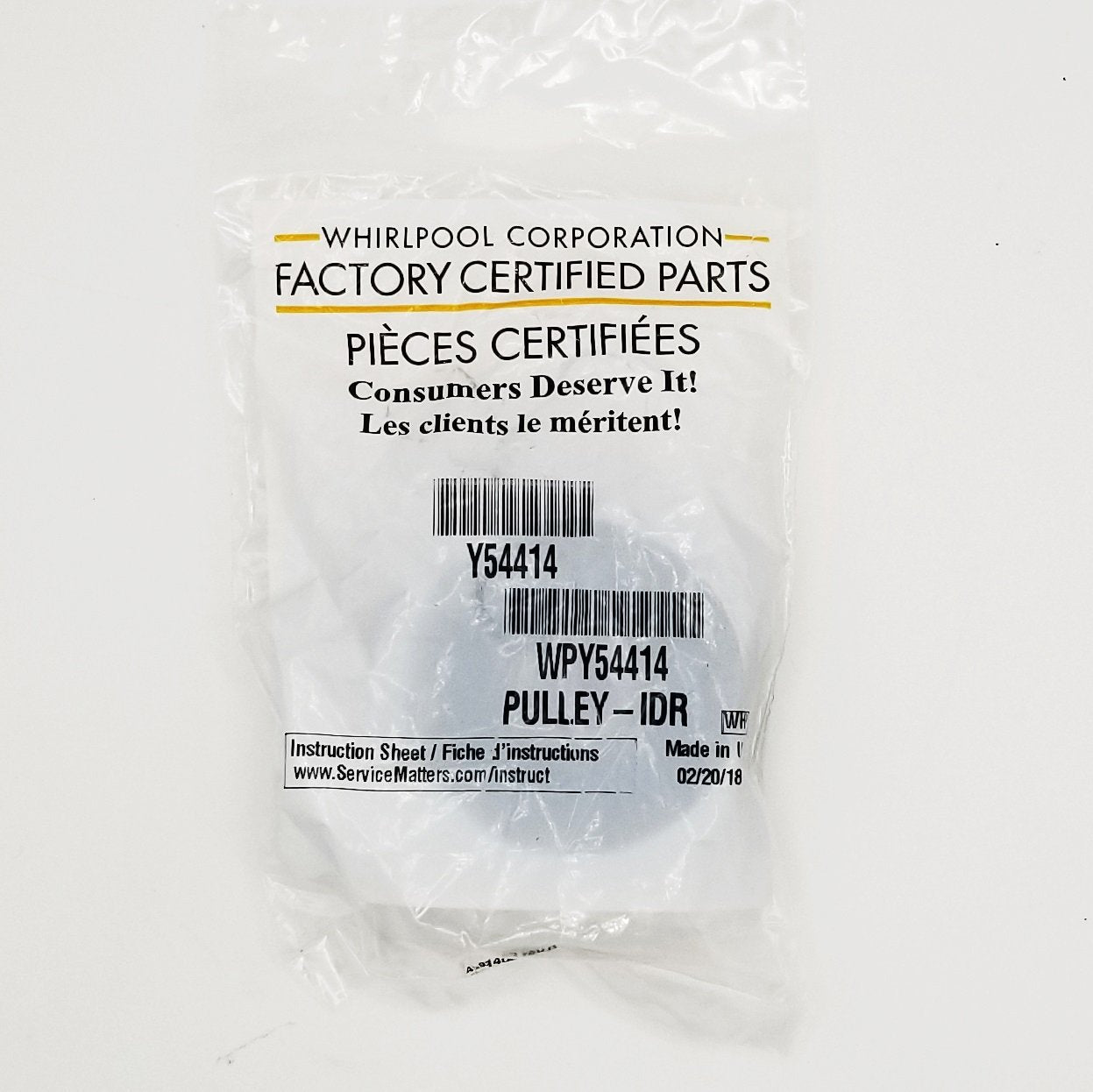 WPY54414 Dryer Genuine Idler Pulley Wheel AP6024203, PS11757553, Y54414
